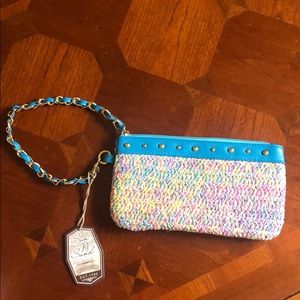 Pastel colored sun and sand straw wristlet